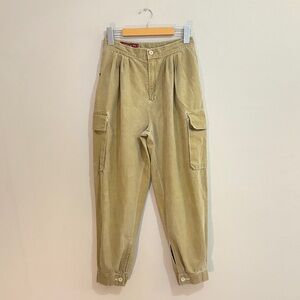 Vintage Sasson Jeans Cuffed Tan Cargo Pants with Dart Details